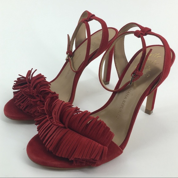 BANANA REPUBLIC Red Honey Fringe Sandal Size 6.5 - Picture 4 of 8